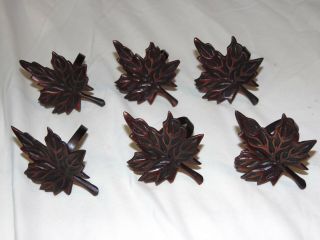 Set Of (6) Brass Maple Leaf Napkin Rings Holders Rustic Antiqued Bronze Finish