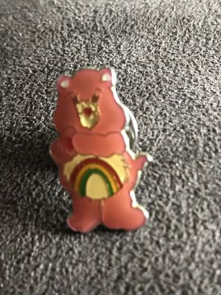 Vintage Care Bears Cheer Pink Bear Old Enamel Pin Rainbow Adorable Small 1”