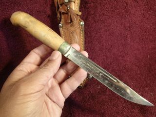 Vintage Long Blade Knife Puukko W Leather Sheath Marttiini Finland Finnish