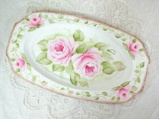Bydas Antiqued Pink Rose Tray Hp Hand Painted Chic Shabby Vintage Cottage Garden