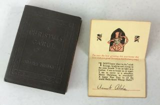 Antique Little Leather Library Book A Christmas Carol By Charles Dickens,  Card