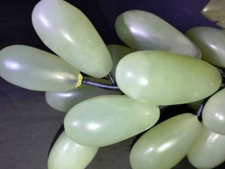 B) Vintage Light Green Jade Stone Cluster of Oval Grapes with Stone Leaves 4