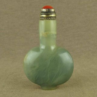 Stunning With Red Coral Top Lid Long Neck Chinese Jade Snuff Bottle