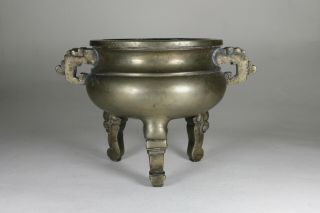 Antique Chinese Qing Dynasty 18th Century Bronze Tripod Censer Xuande Mark 2