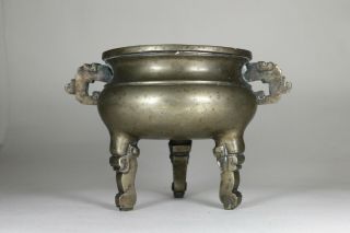 Antique Chinese Qing Dynasty 18th Century Bronze Tripod Censer Xuande Mark 4