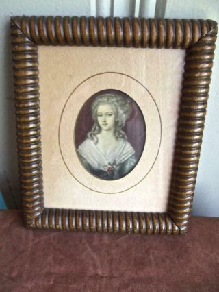 Antique Oval Miniature 2.  5 " X3 " Portrait Victorian Lady 6x7 " Carved Wood Frame