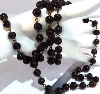 Antique Art Deco C 1930s Amethyst Glass Wire Chain Flapper Beads Long Necklace,
