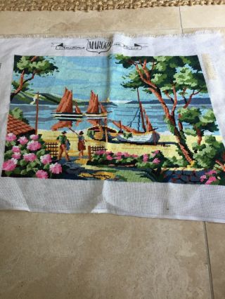 French Vintage Tapestry,  Holiday Scene,  Beach,  Sailing Ships,  Harbour