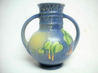 Antique Roseville Pottery Fuchsia Flower Blue Double Handle Vase 891 - 6 Old