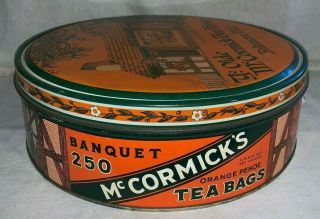 ANTIQUE BANQUET TEA TIN LITHO CAN McCORMICK HOUSE BALTIMORE MD 250 BAGS GROCERY 5