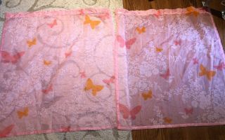 Vintage Pink Sheer Curtains Panels Jc Penny Butterflies 50s 60s Decor