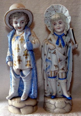 A Set Of Two Large 17 " Tall Antique German Bisque Porcelain Figurine Figure