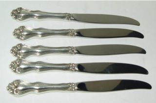 5 Westmorland Sterling Silver Handled George & Martha Dinner Knives 9 " Each