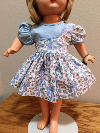 Light Blue And Print Dress - For 16 - 17 " Modern Or Composition Doll
