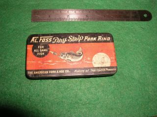 Vintage Old Fishing The American Fork & Hoe Co.  Al Foss Dry Strip Pork Rind Tin