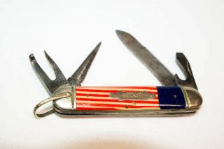 Vintag Estate Usa Red White Blue Patriotic Boy Scout Camp Knife