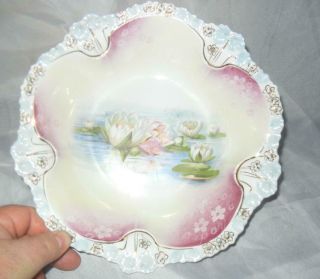 Antique 10 " Rs Prussia Water Lily Bowl