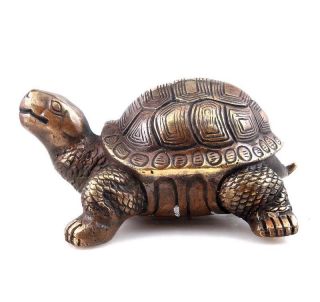 Vintage Brass Crafted Sculpture Turtle Tortoise Looking Up Long - Life 12231801