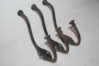Antique Set Of 3 Large Cast Iron Coat Hooks