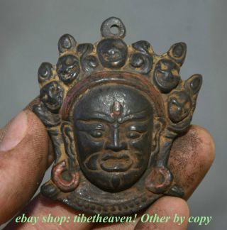6.  5cm Old Tibetan Bronze Painting Mahakala Wrathful Deity Buddha Amulet Pendant