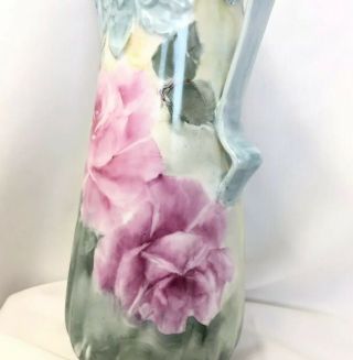 Antique Style Hand Painted Porcelain Vase Pink Roses Handles Mother’s Day Gift 2