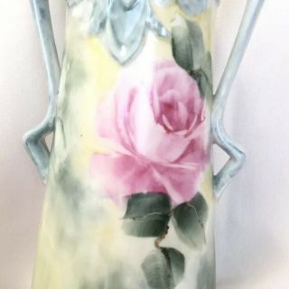 Antique Style Hand Painted Porcelain Vase Pink Roses Handles Mother’s Day Gift 3