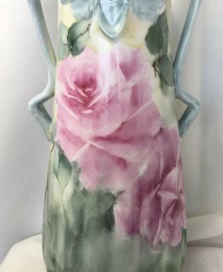 Antique Style Hand Painted Porcelain Vase Pink Roses Handles Mother’s Day Gift 4