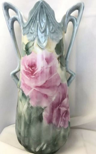 Antique Style Hand Painted Porcelain Vase Pink Roses Handles Mother’s Day Gift 5