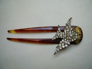Antique Victorian Hinged Paste Diamond 2 Pronged Hair Ornament W Figural Bird