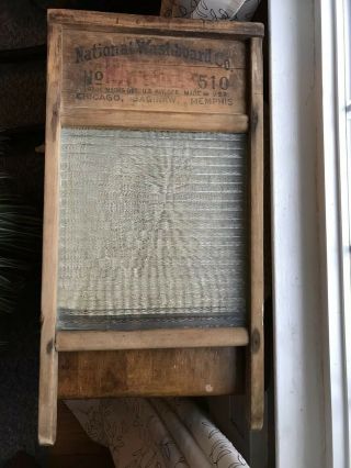 Vintage Antique Atlantic 510 National Glass Wood Washboard Ribbed Glass Memphis