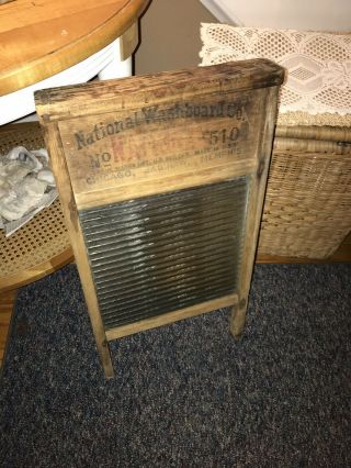 Vintage Antique Atlantic 510 National Glass Wood Washboard Ribbed Glass Memphis 3