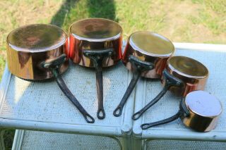 Antique Copper Pan Saucepan Set Tournus France Inox Lining 4.  6kg/10lbs