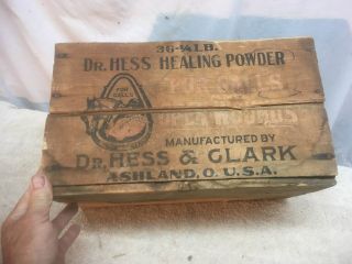 Antique Wood Box Dr.  Hess Healing Powder Veterinary Farm Horse Or Family Use