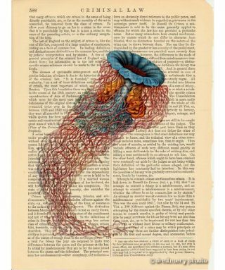 Jellyfish Art Print on Vintage Book Page Discomedusae 3 Ocean Home Decor Gifts 2