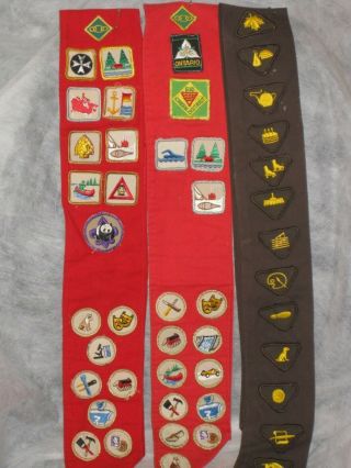 Vintage Boy Scouts And Girl Guides Merit Badges On 3 Sash 40,