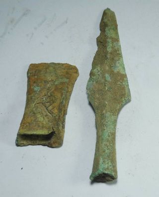 2 Antiques Dong Son Culture - Bronze Spear & Bronze Axe