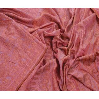 Sanskriti Vintage Pink Saree 100 Pure Silk Printed Craft 5 Yard Fabric Sari