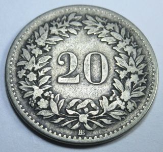 Switzerland 1850 20 Rappen Cents Antique Swiss Currency Money Twenty Old Coin