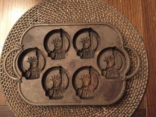 Antique Cast Iron Muffin Mold Pan Statue Of Liberty Rowoco Primitive Kitchen