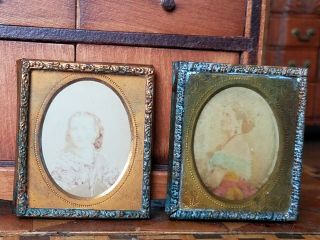 Antique Dollhouse Miniature Brass Framed Pictures 1:12