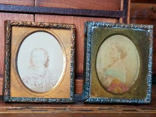 Antique Dollhouse Miniature Brass Framed Pictures 1:12 2
