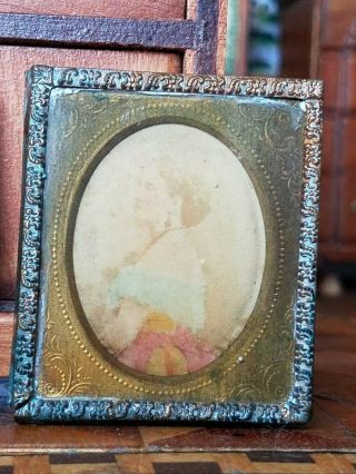 Antique Dollhouse Miniature Brass Framed Pictures 1:12 3