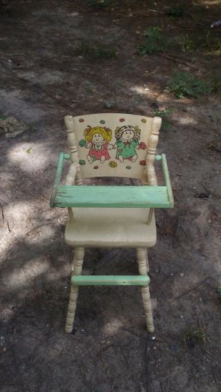 Vintage Cabbage Patch Kids Rare Wooden High Chair 1990 With Vintage Cpk Doll