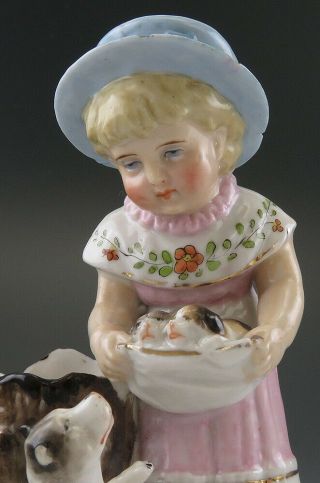 German Porcelain Match Holder Girl With Her Dog & An Apron of Puppies Figure 2