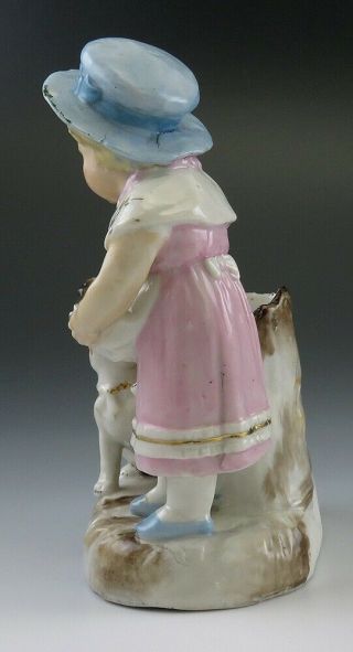 German Porcelain Match Holder Girl With Her Dog & An Apron of Puppies Figure 3