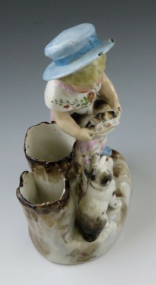 German Porcelain Match Holder Girl With Her Dog & An Apron of Puppies Figure 5
