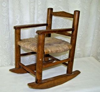 Vintage Doll Rocking Chair With Rattan Seat