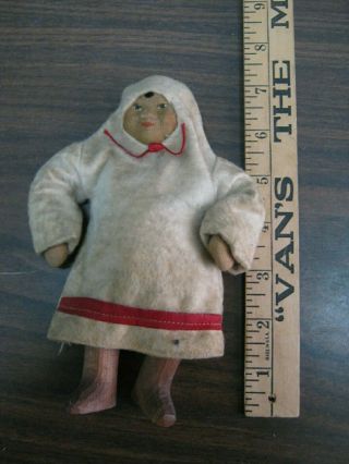 Vintage Antique Eskimo Doll W/ Wooden Legs 7 " Made In Soviet Union