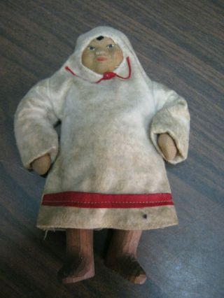 Vintage Antique Eskimo Doll w/ Wooden Legs 7 