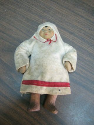 Vintage Antique Eskimo Doll w/ Wooden Legs 7 
